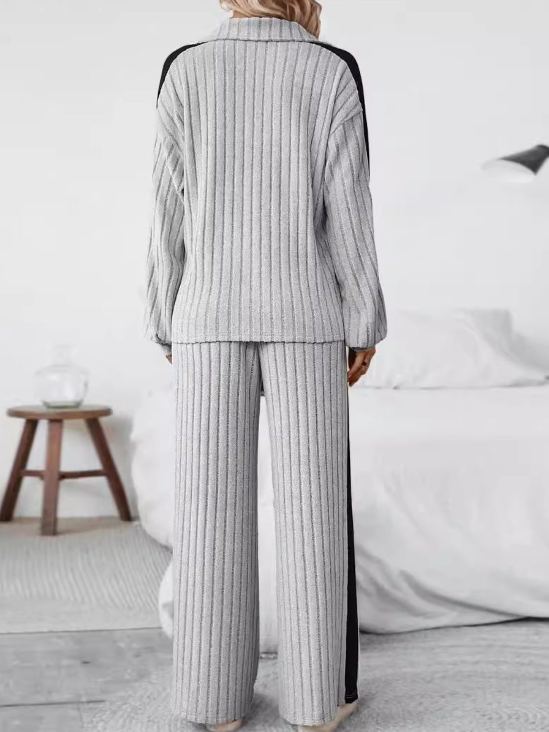 Plus Size Half Zip Long Sleeve Top and Pants Set - ClassiQ