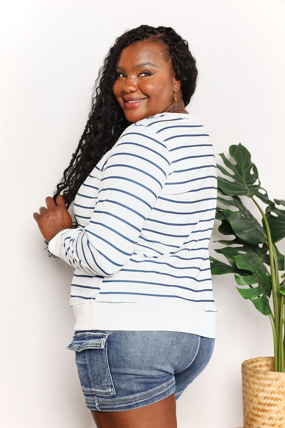 Double Take Striped Long Sleeve Round Neck Top - ClassiQ
