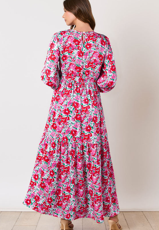 Printed Round Neck Lantern Sleeve Maxi Dress - Classique Collection
