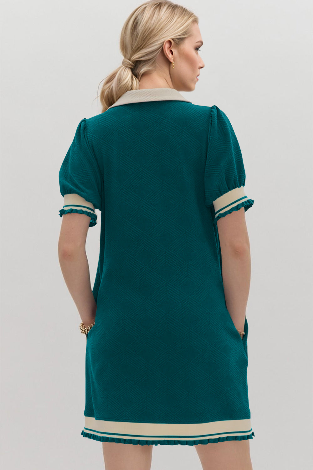 Oh Frill Contrast Trim Johnny Collar Short Sleeve Mini Dress - Classique Collection