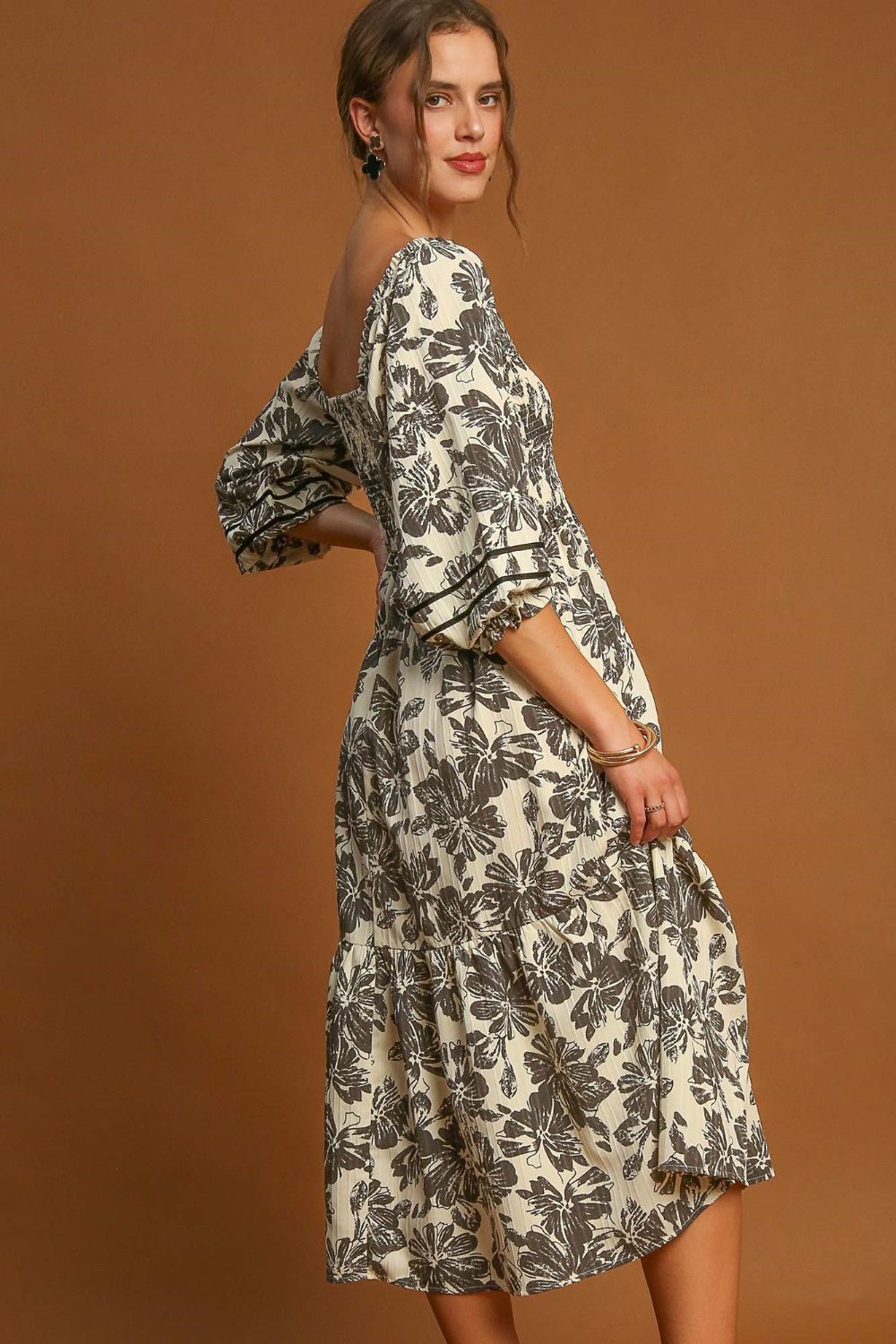 Umgee Ruffle Hem Flower Printed V-Neck Dress - Classique Collection
