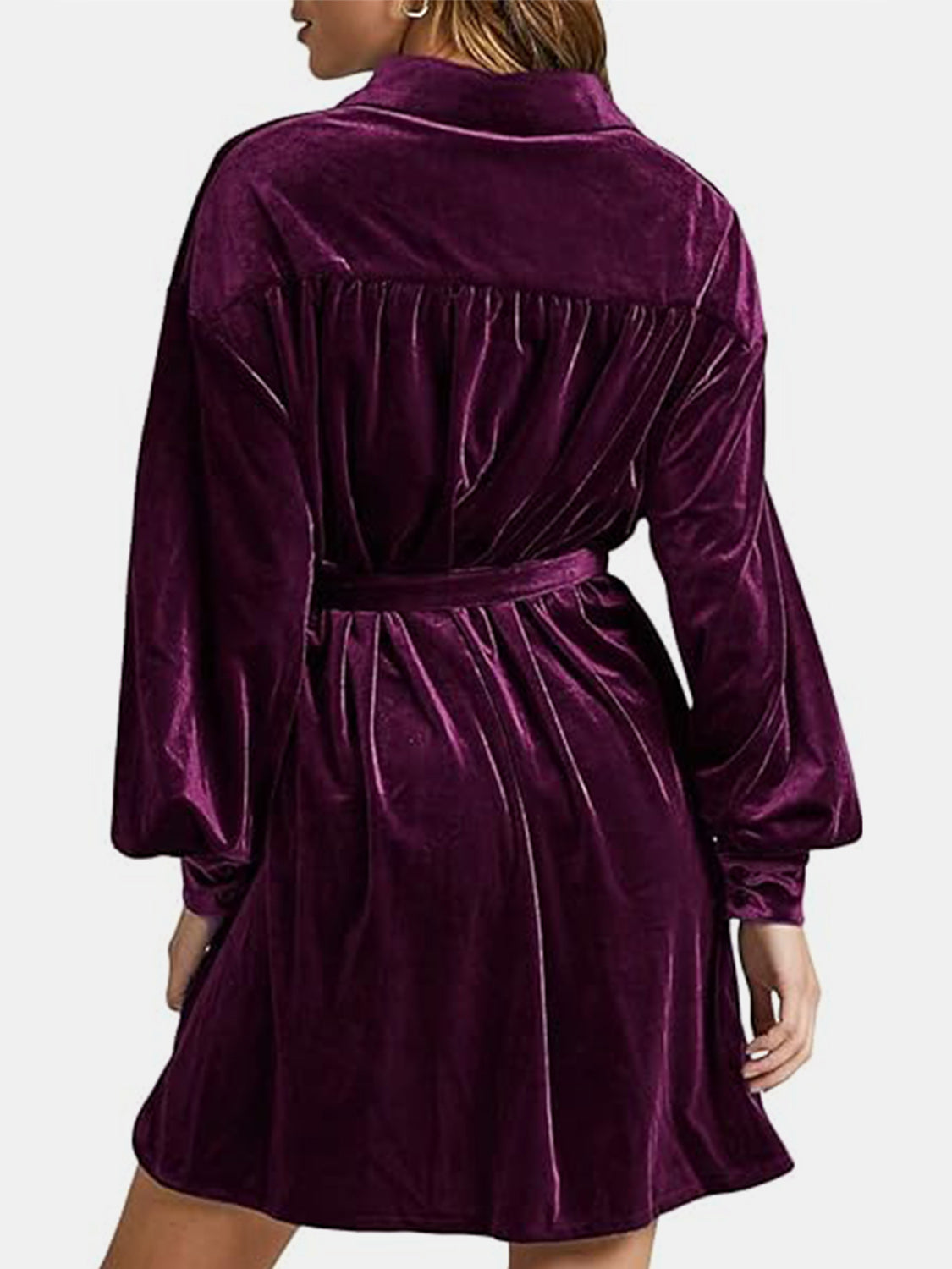 Collared Neck Button Down Long Sleeve Mini Dress - Classique Collection