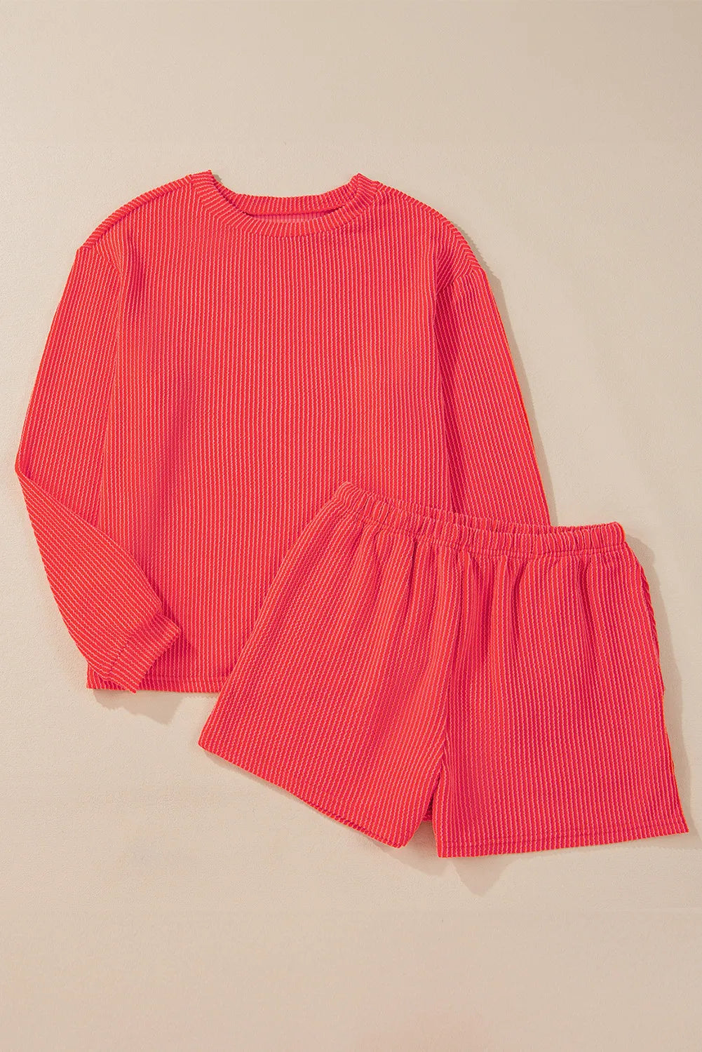 Round Neck Long Sleeve Top and Shorts Set - ClassiQ