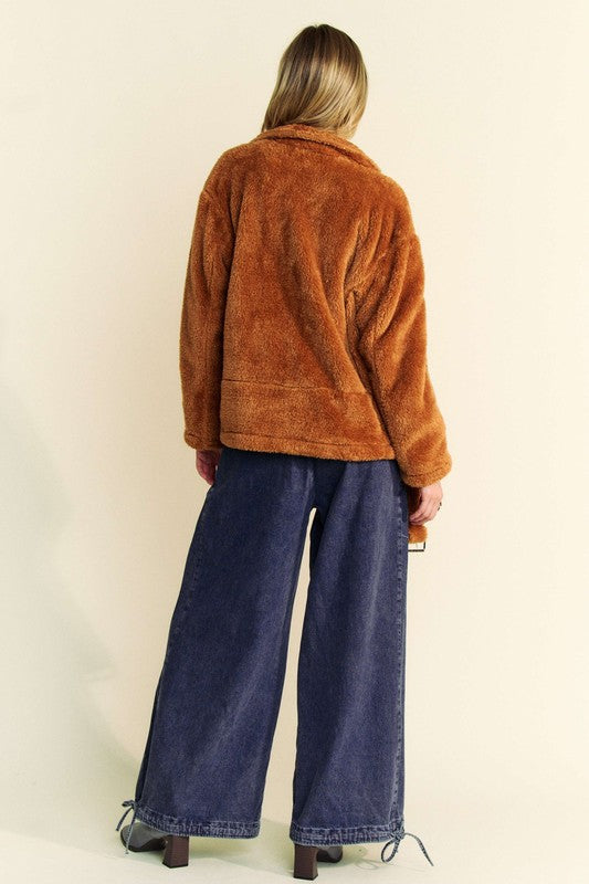 Davi & Dani Fuzzy Zip Up Collared Neck Jacket - Classique Collection