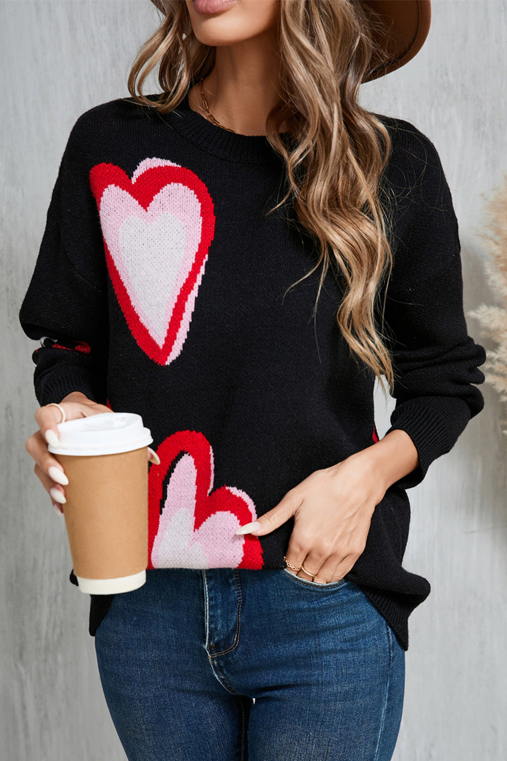 Angel Wings Heart Round Neck Long Sleeve Sweater - ClassiQ
