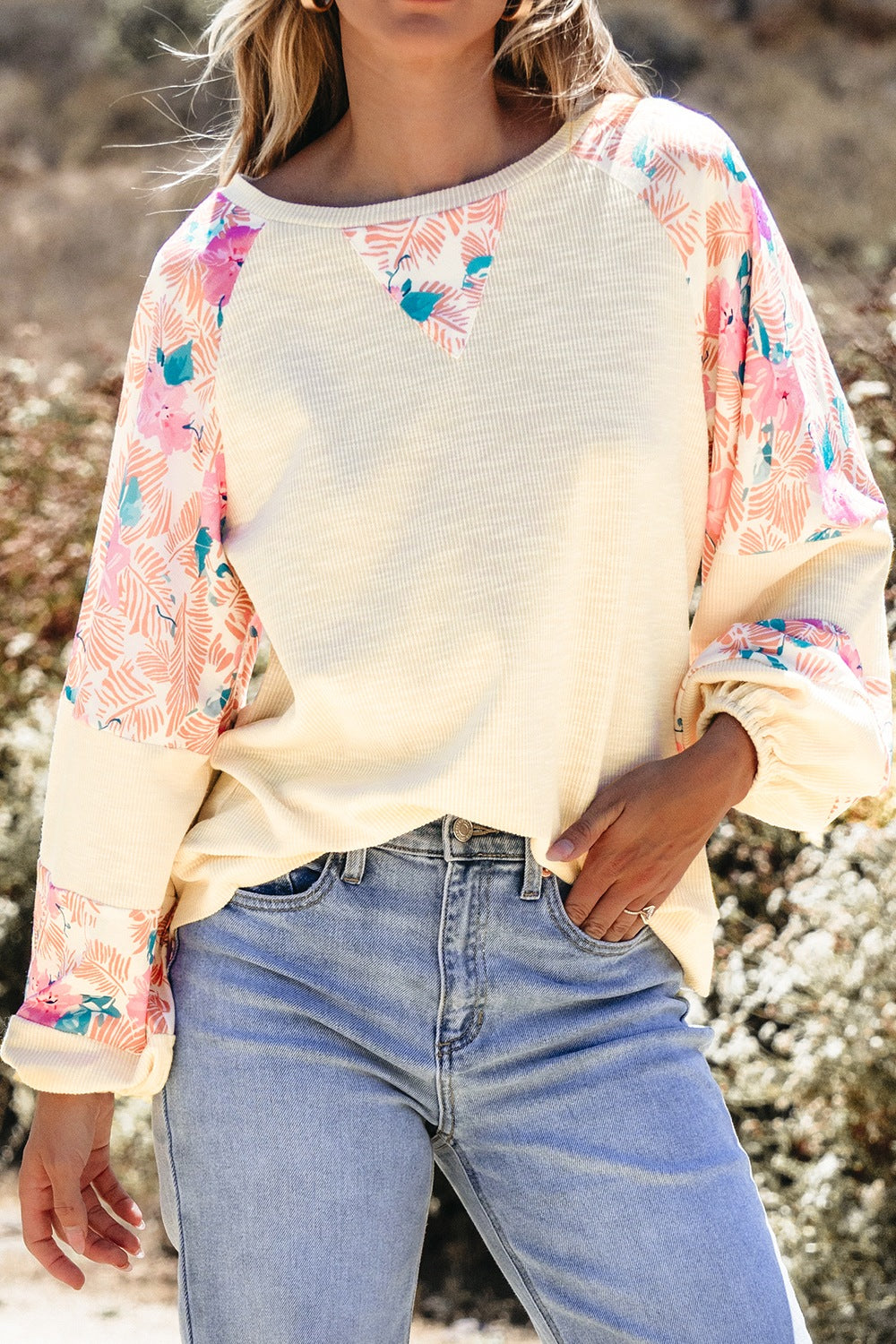 Printed Round Neck Balloon Sleeve Sweatshirt - Classique Collection