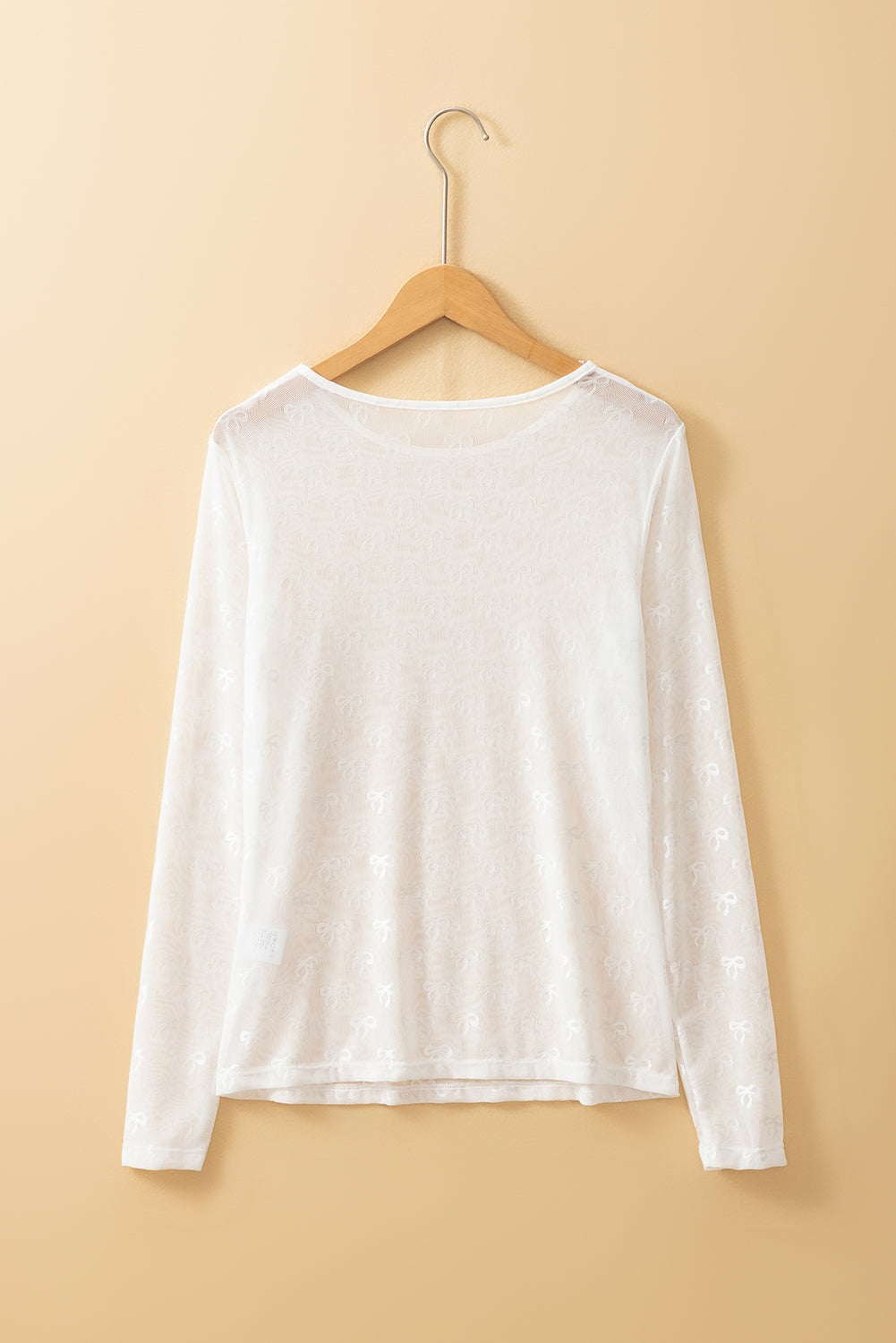 Black Bow Pattern Long Sleeve Slim Fit Mesh Top - ClassiQ