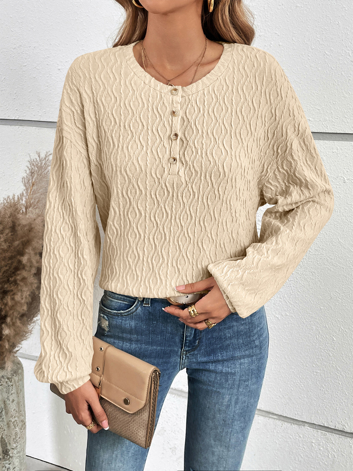 Ivy Lane Half Button Long Sleeve Top - ClassiQ