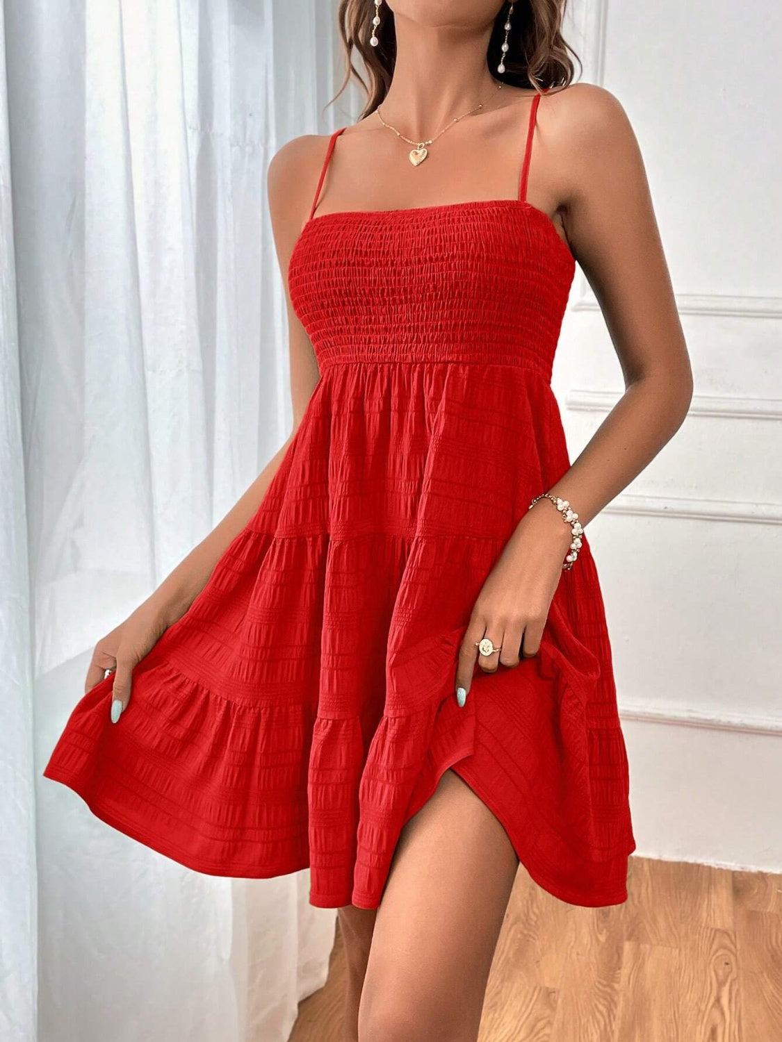 Smocked Tiered Sleeveless Mini Dress - Classique Collection