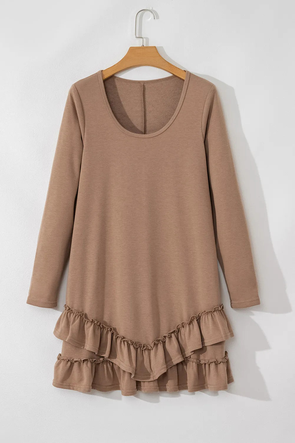 Ruffled Scoop Neck Three-Quarter Sleeve Mini Dress - Classique Collection