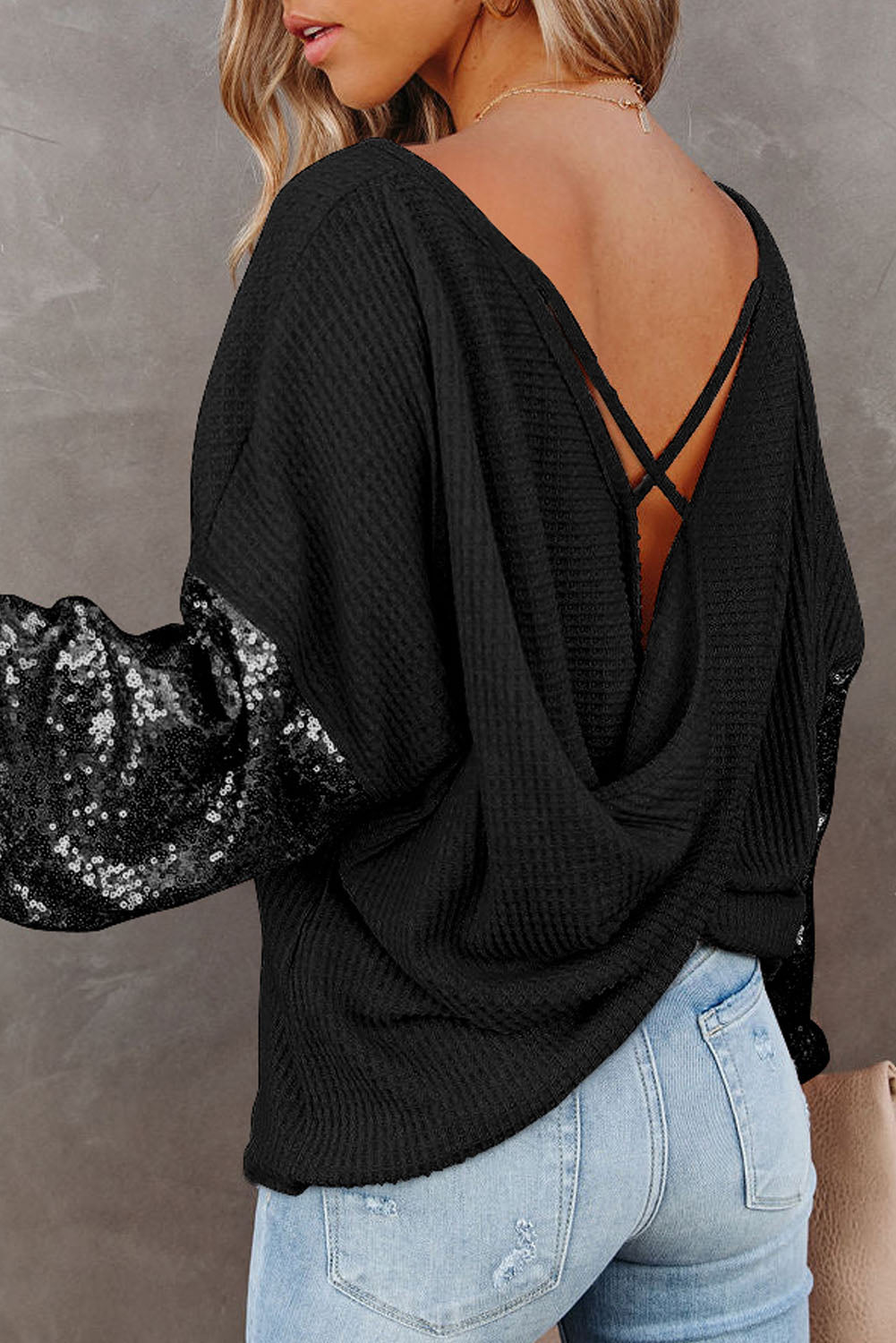 Sequin Waffle-Knit Blouse - ClassiQ