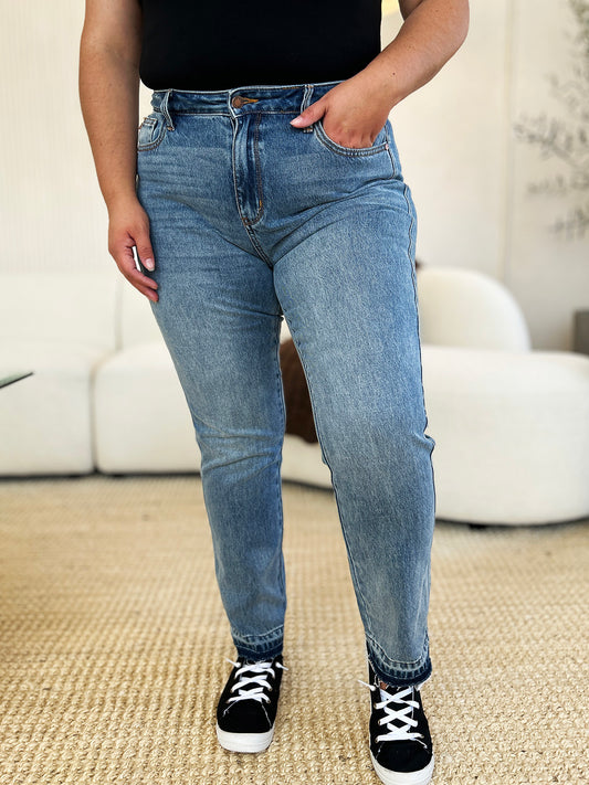 Judy Blue Full Size Mid Rise Rigid Magic Release Hem Jeans - Classique Collection