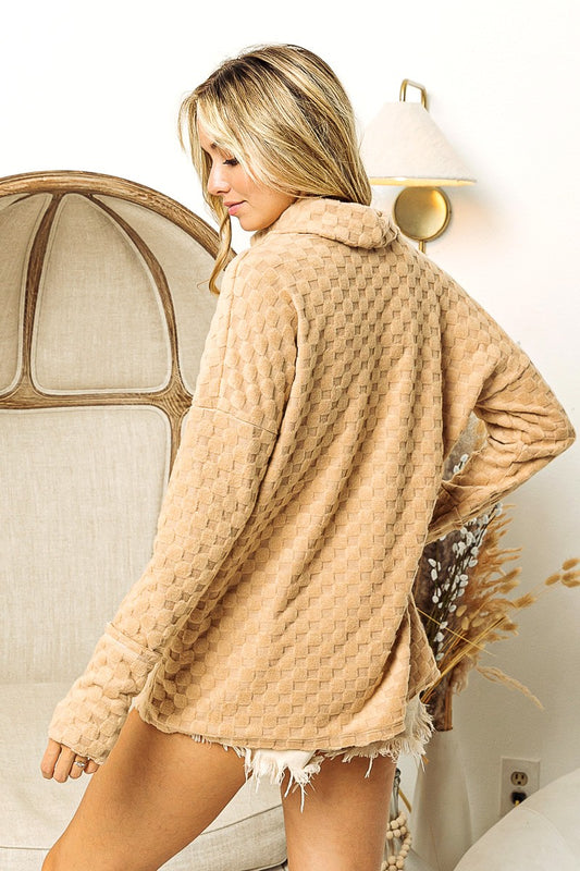 BiBi Checkered Round Neck Thumbhole Long Sleeve Top - Classique Collection