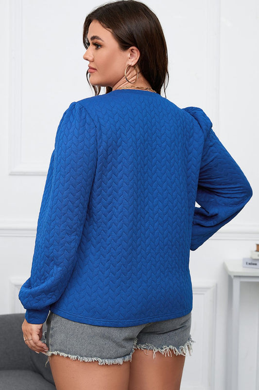 Plus Size Textured Round Neck Long Sleeve Top - Classique Collection
