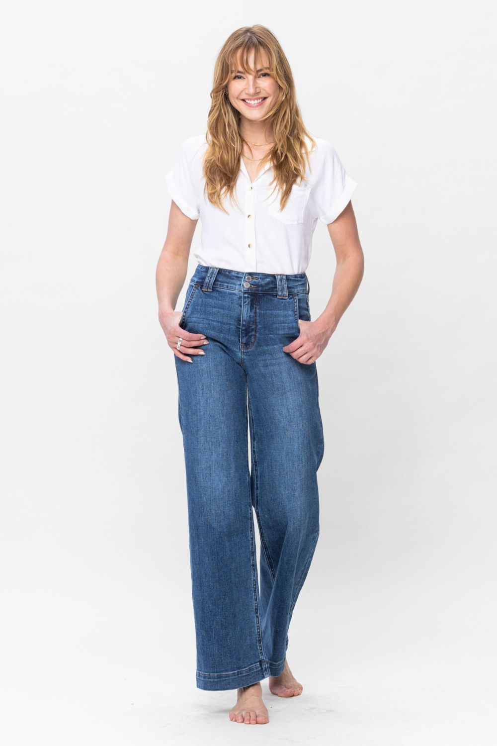 Judy Blue Full Size Double Button Wide Leg Jeans - Classique Collection
