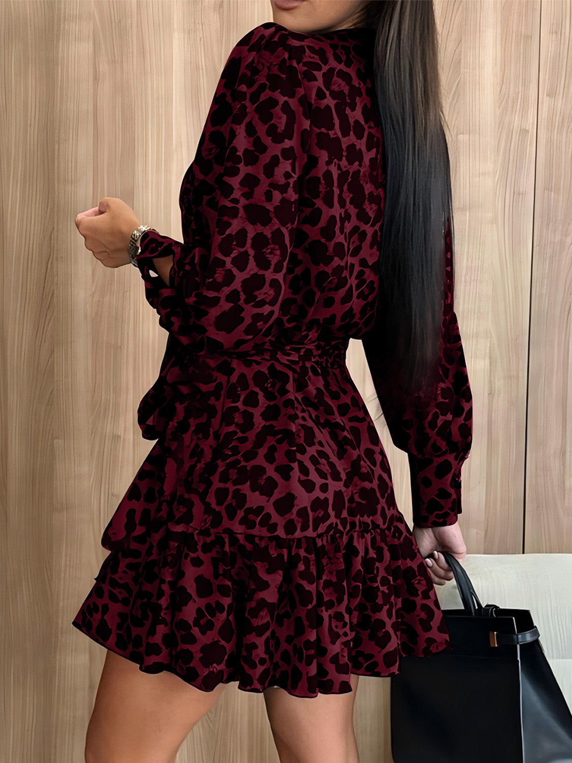 Tied Leopard Surplice Long Sleeve Dress - Classique Collection