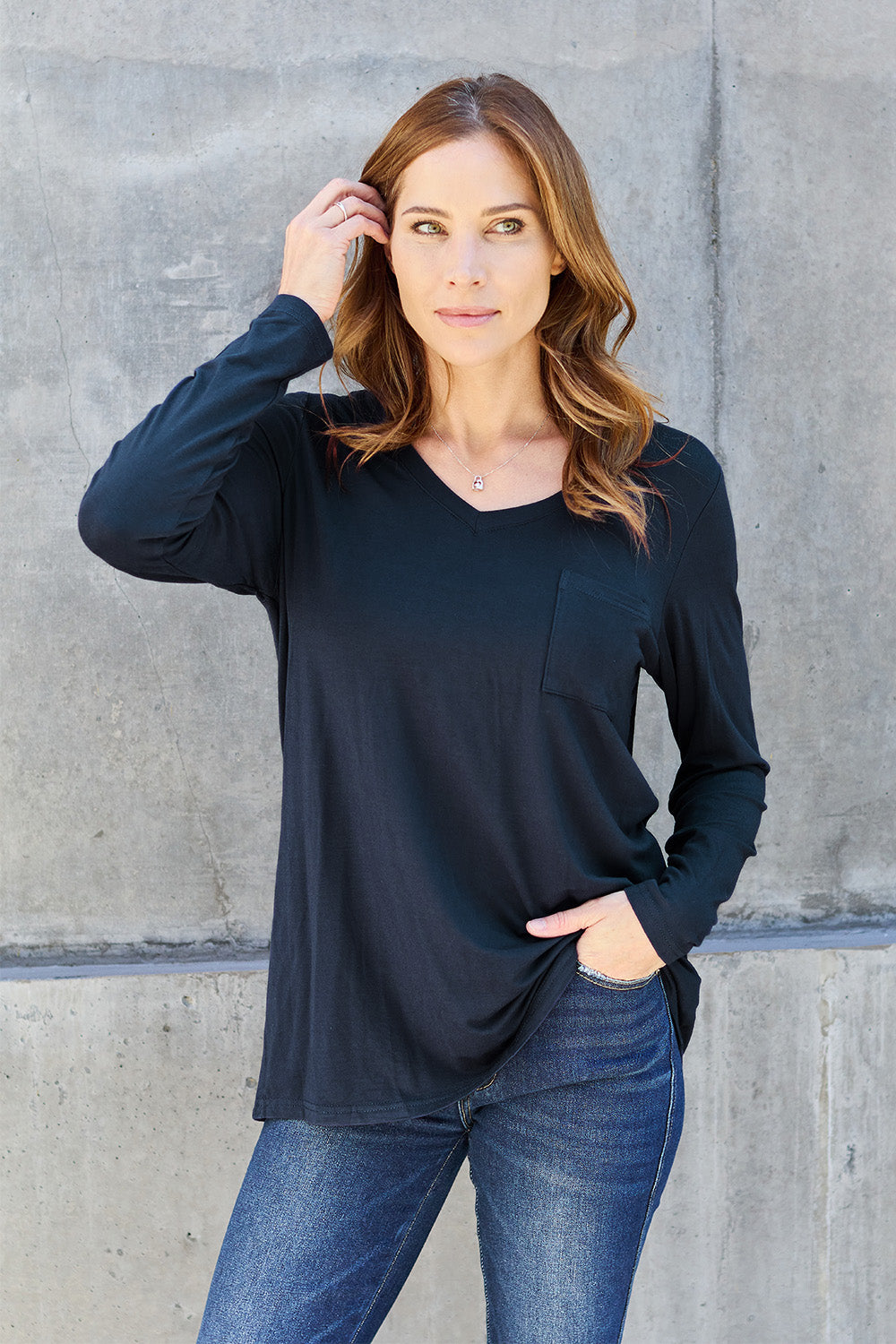Basic Bae Full Size V-Neck Long Sleeve Top - Classique Collection