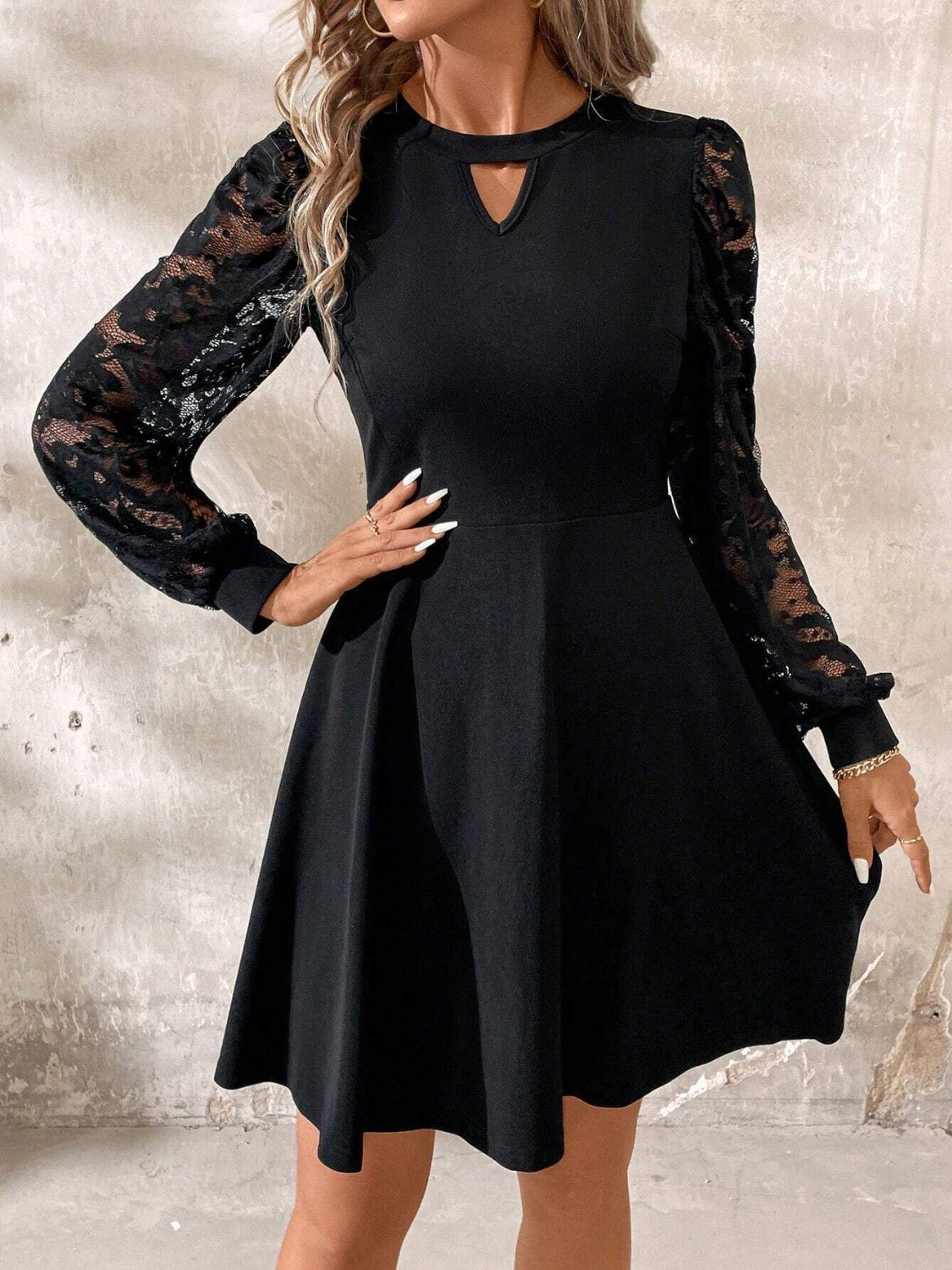 Cutout Lace Long Sleeve Mini Dress - Classique Collection