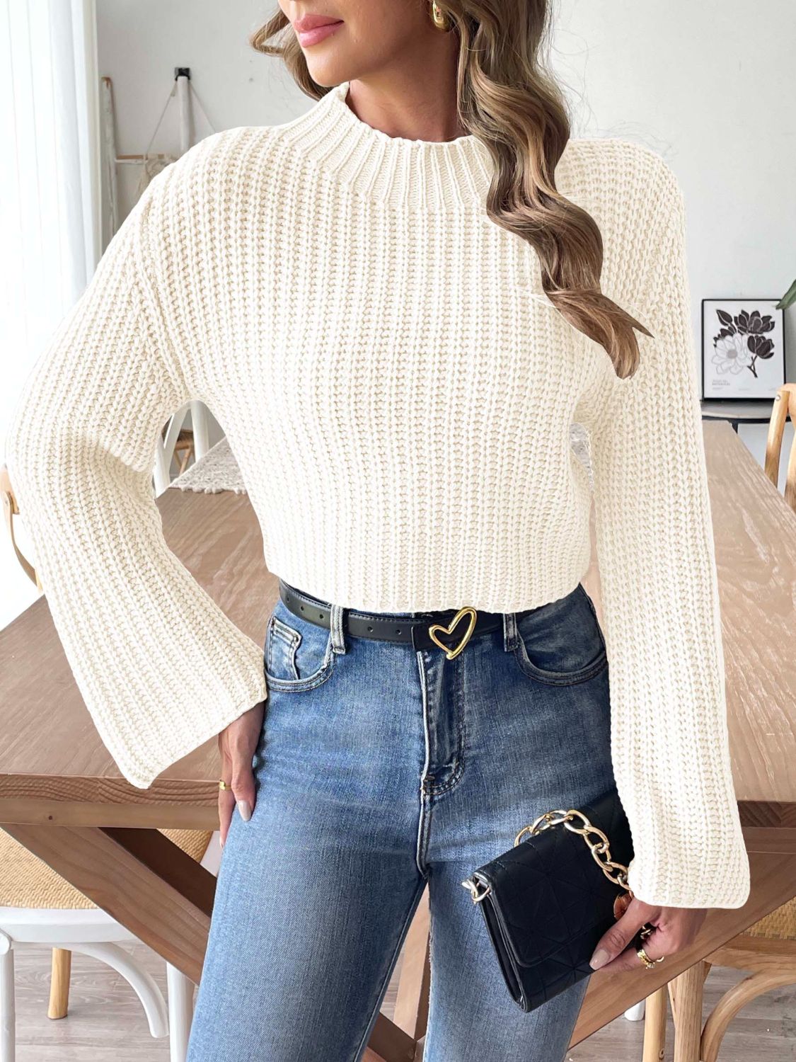 Mock Neck Long Sleeve Sweater - ClassiQ