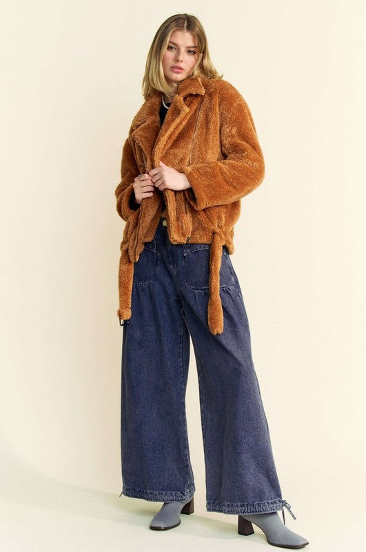 Davi & Dani Fuzzy Zip Up Collared Neck Jacket - Classique Collection