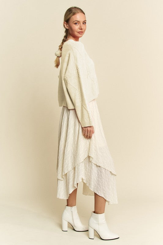 Davi & Dani Diamond Cable Pattern Drop Shoulder Sweater - Classique Collection