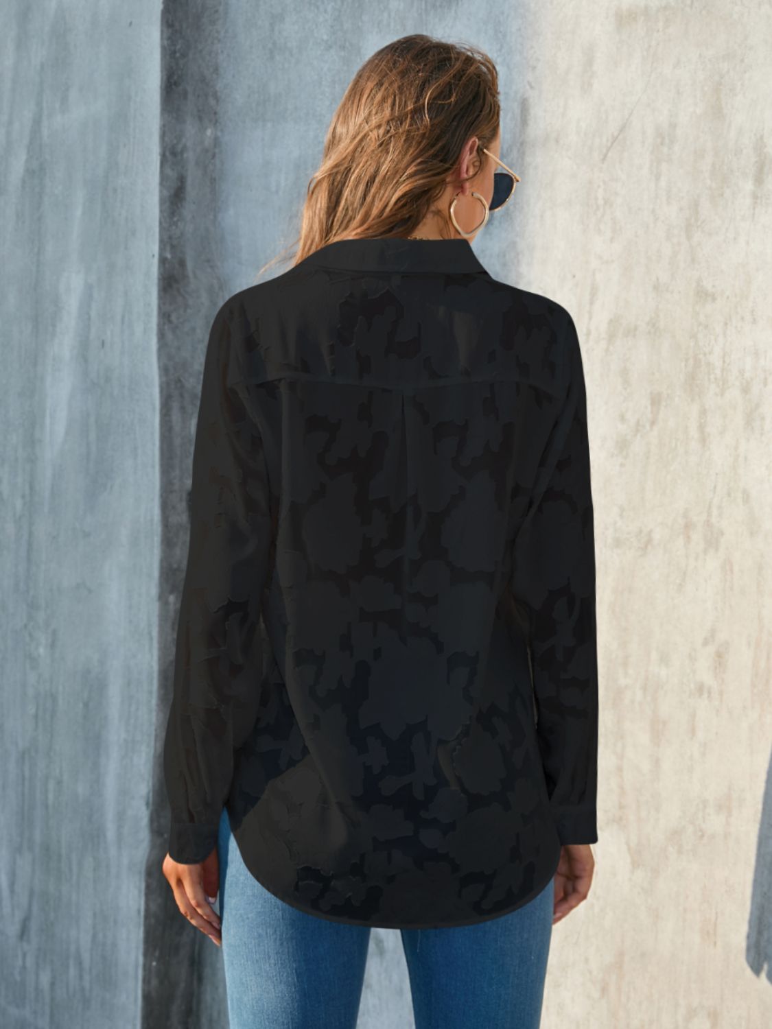 Full Size Collared Neck Long Sleeve Shirt Plus Size - Classique Collection