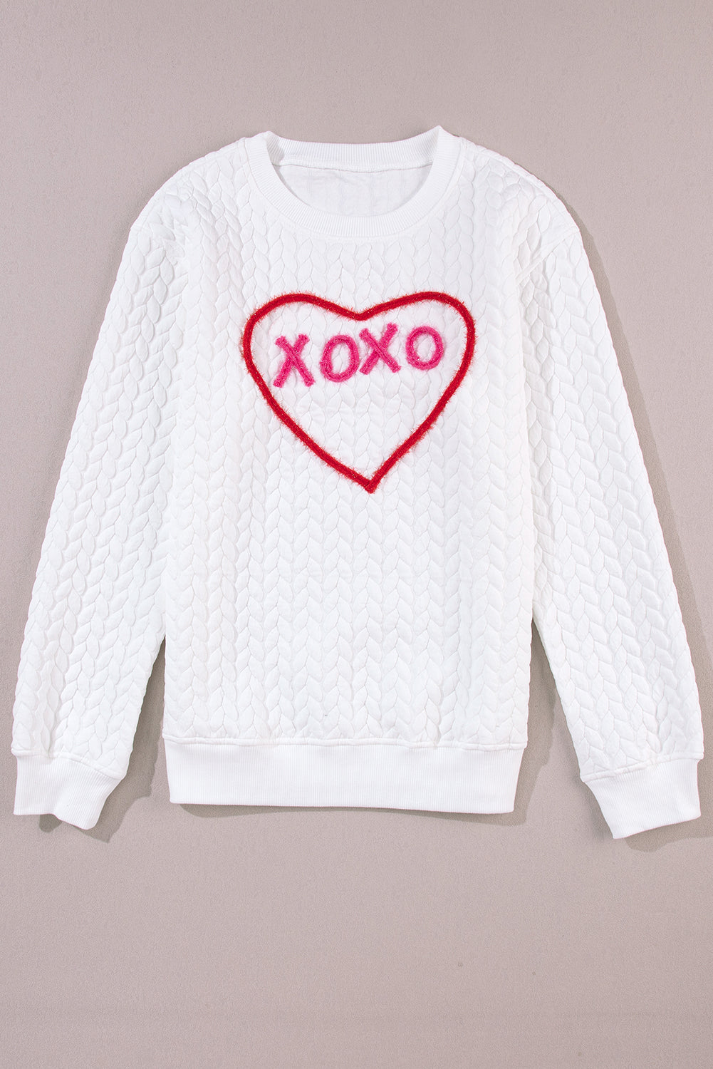XOXO Heart Round Neck Dropped Shoulder Sweatshirt - ClassiQ