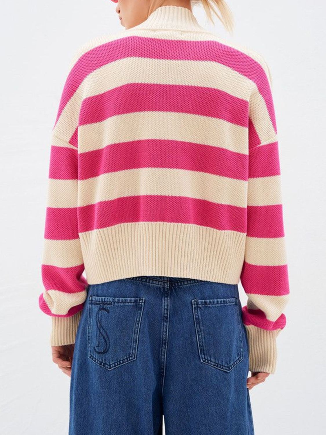 Striped Button Down Drop Shoulder Cardigan - Classique Collection