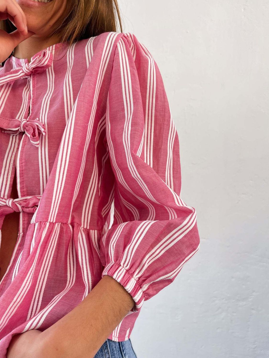 Tied Round Neck Balloon Sleeve Shirt - Classique Collection