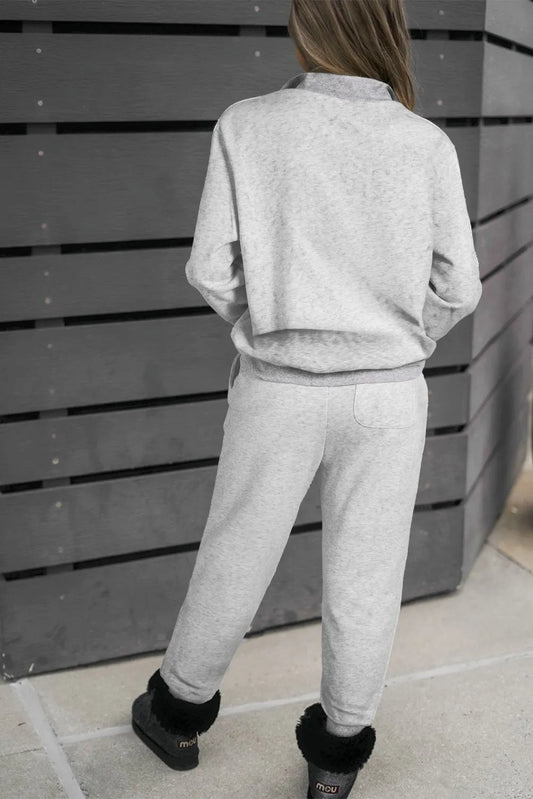Quarter Zip Long Sleeve Top and Drawstring Pants Set - ClassiQ