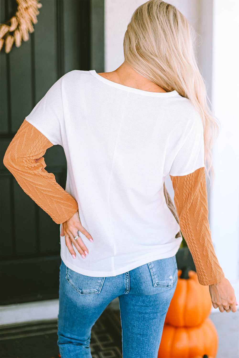 Full Size Color Block Cable-Knit Tops - Classique Collection