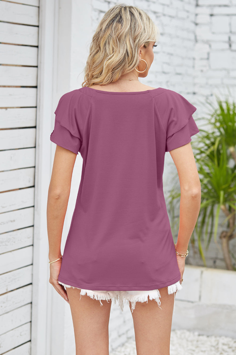 Square Neck Flutter Sleeve Top - Classique Collection
