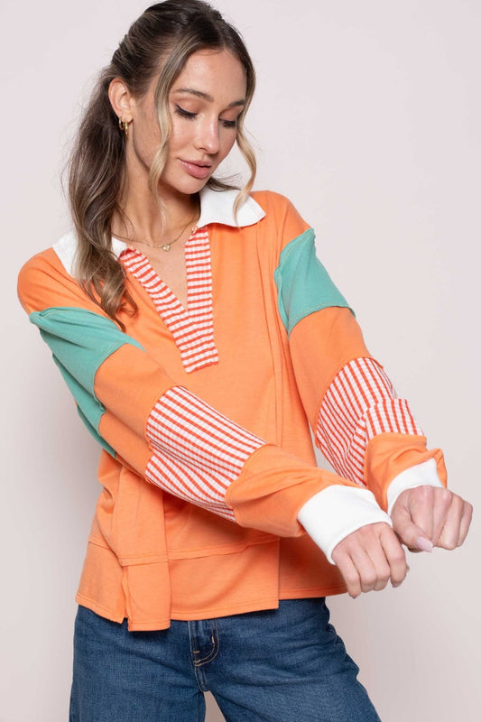 Hailey & Co Color Block Top with Striped Panel - Classique Collection