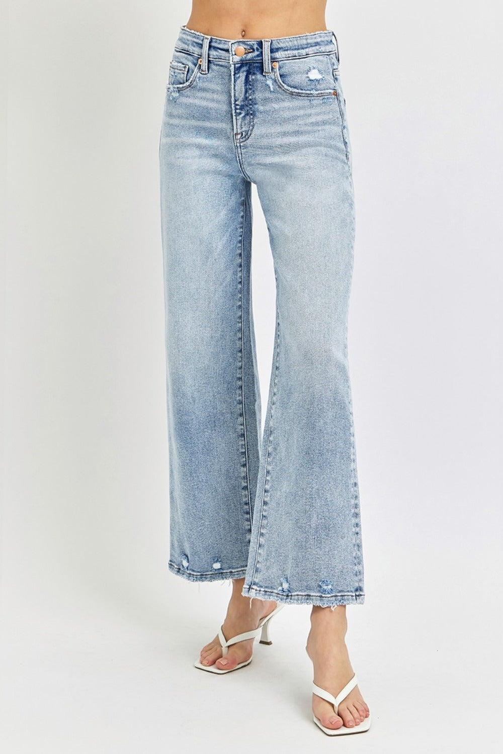 RISEN Full Size Tummy Control High Rise Crop Wide Leg Jeans - Classique Collection