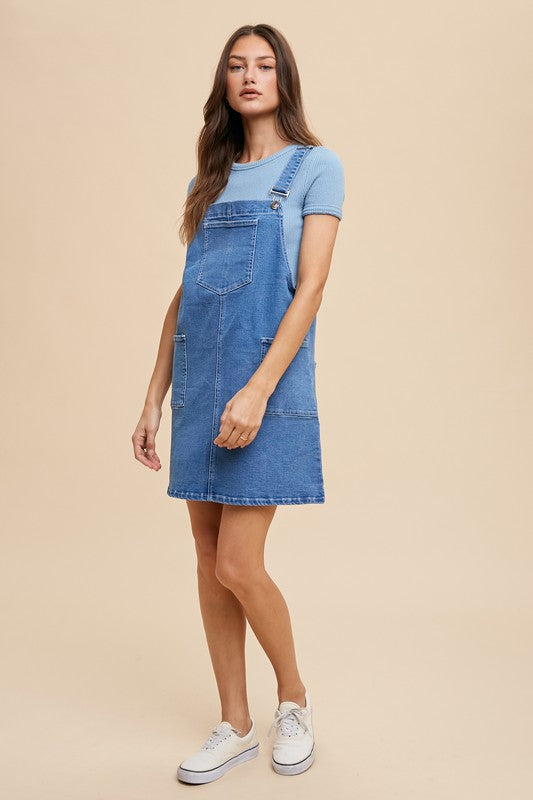 Annie Wear Wide Strap Denim Overall Dress with Pockets - ClassiQ