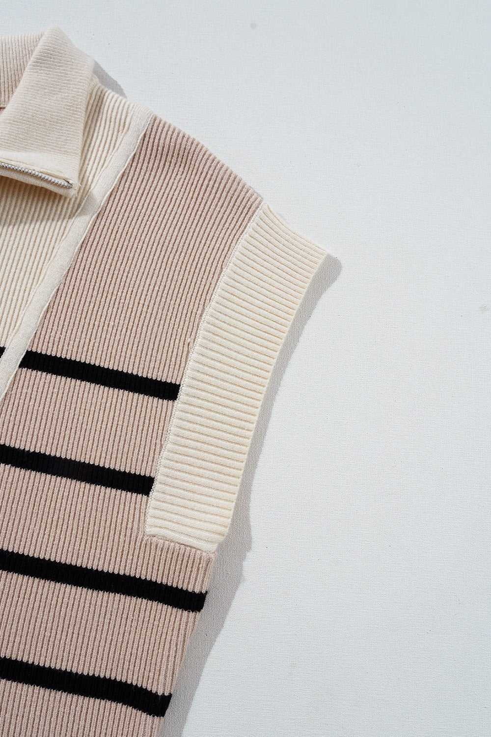Striped Quarter Zip Cap Sleeve Sweater Dress - ClassiQ