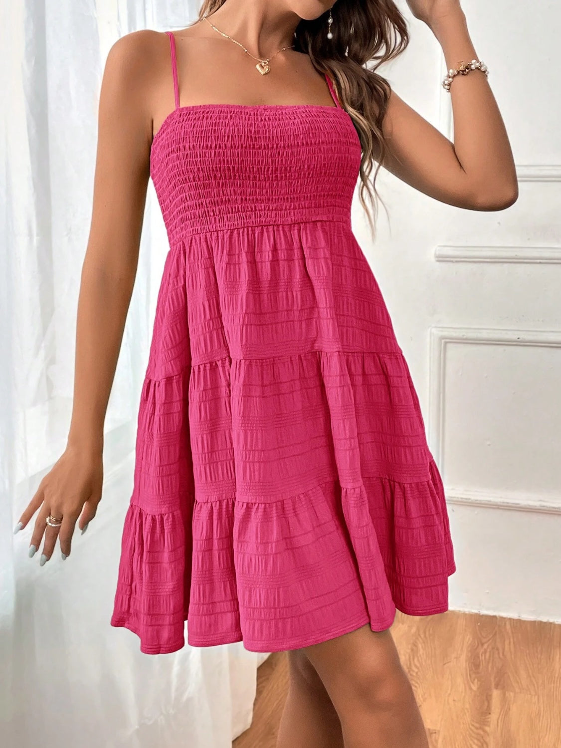 Smocked Tiered Sleeveless Mini Dress - Classique Collection