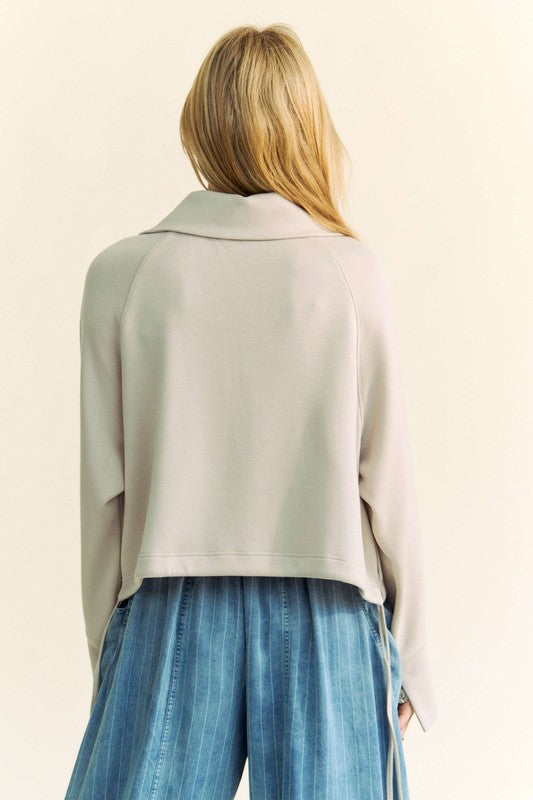 Davi & Dani Drawstring Hem Half Zip Raglan Sleeve Sweatshirt - Classique Collection