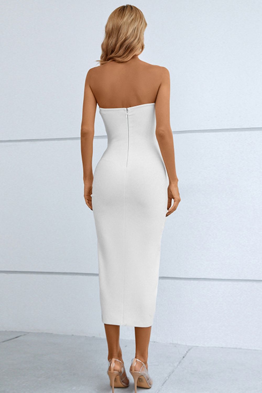 Cutout Strapless Drawstring Detail Split Bandage Dress - Classique Collection