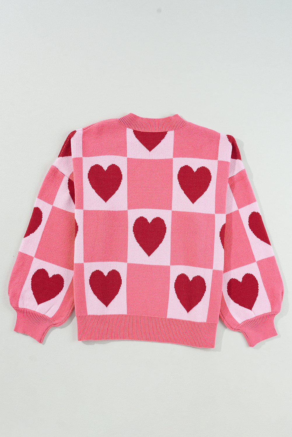 Pink Love Heart Checkered Valentine Knit Sweater - ClassiQ