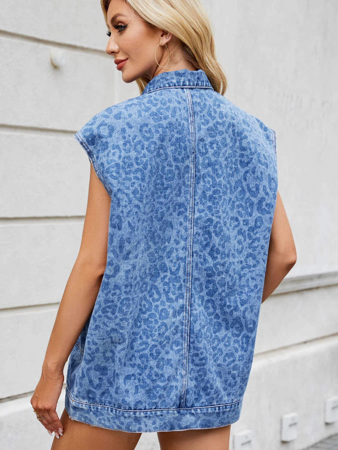 Leopard Button Up Cap Sleeve Denim Jacket - Classique Collection