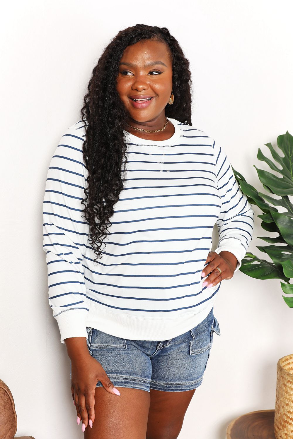 Double Take Striped Long Sleeve Round Neck Top - ClassiQ