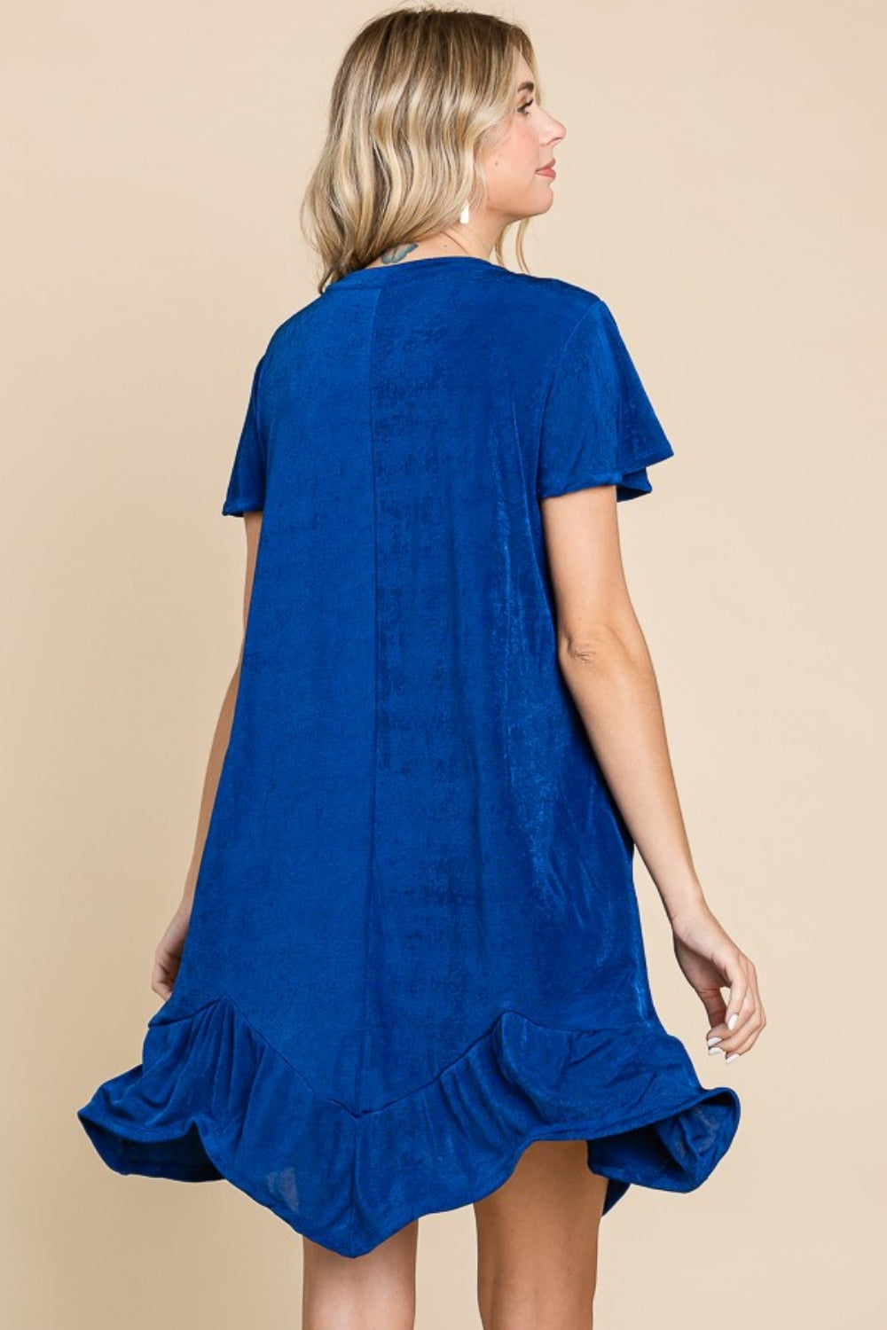 Culture Code Full Size Short Sleeve Ruffled Asymmetric Hem Dress - Classique Collection