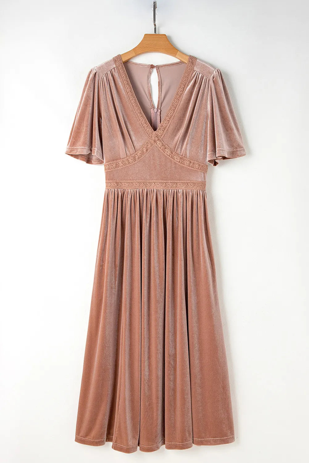 Lace Detail V-Neck Short Sleeve Dress - Classique Collection