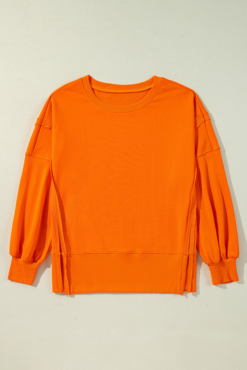 Side Slit Round Neck Long Sleeve Sweatshirt - Classique Collection