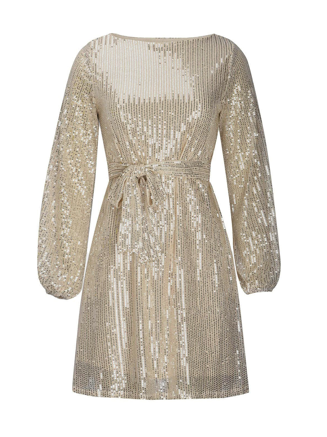 Sequin Tie Waist Long Sleeve Mini Dress - Classique Collection
