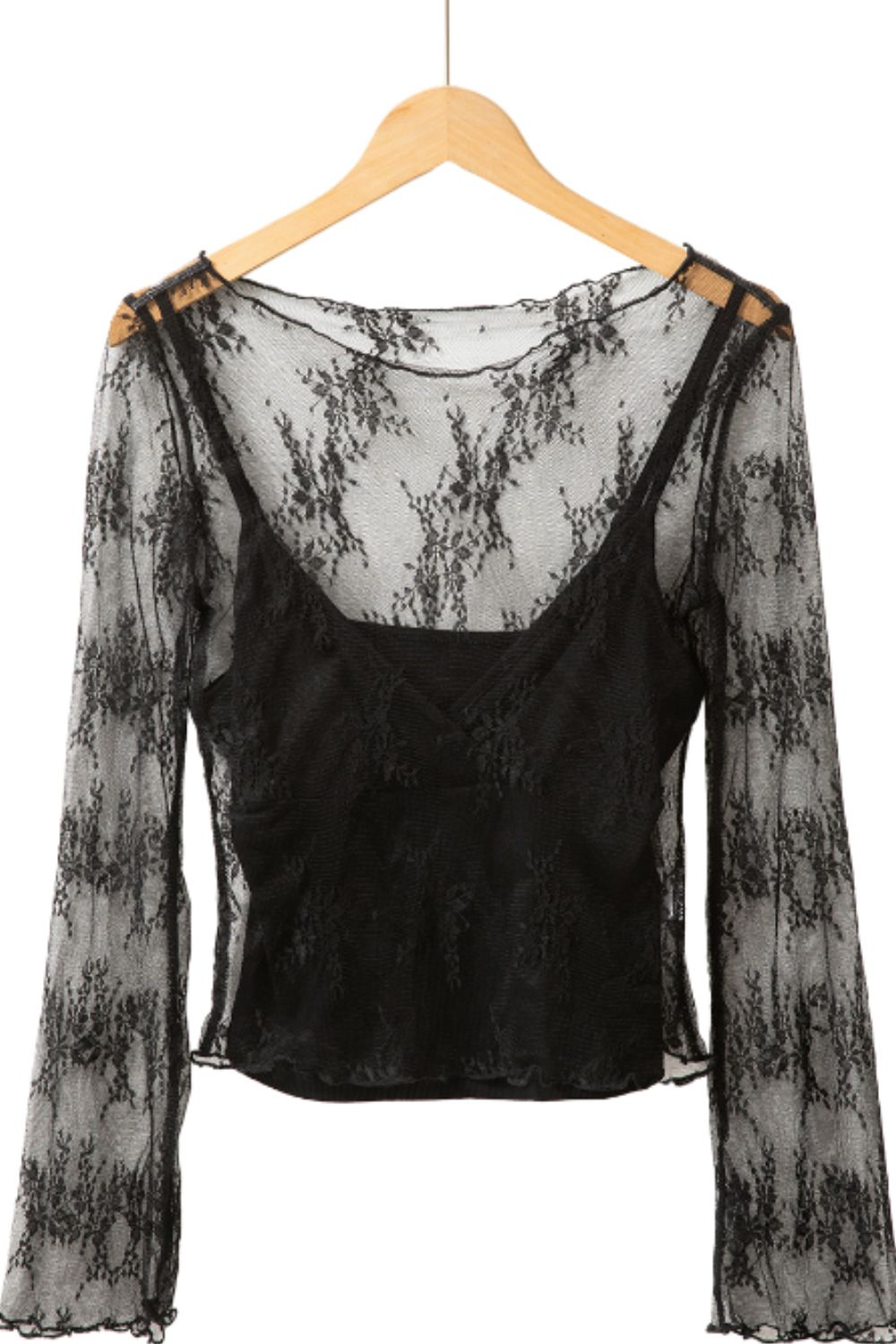Surplice Cami and Lace Long Sleeve Cover Up Set - ClassiQ