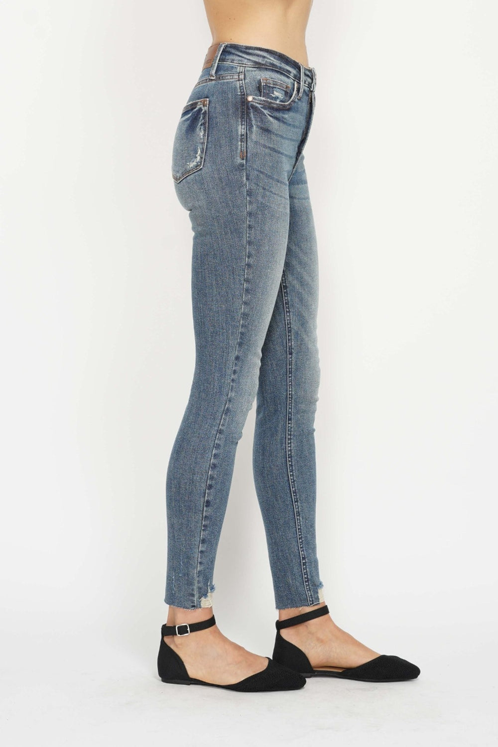 Judy Blue Full Size Tummy Control Vintage Wash Hem Destroy Skinny Jeans - Classique Collection