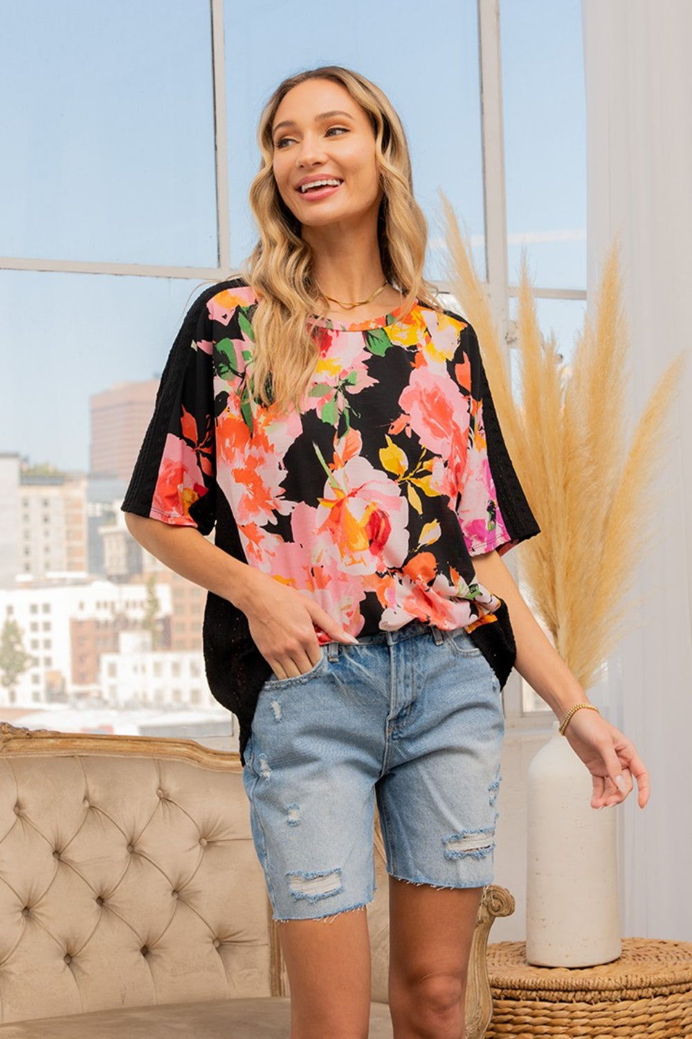 Sew In Love Full Size Floral Round Neck Short Sleeve T-Shirt - Classique Collection