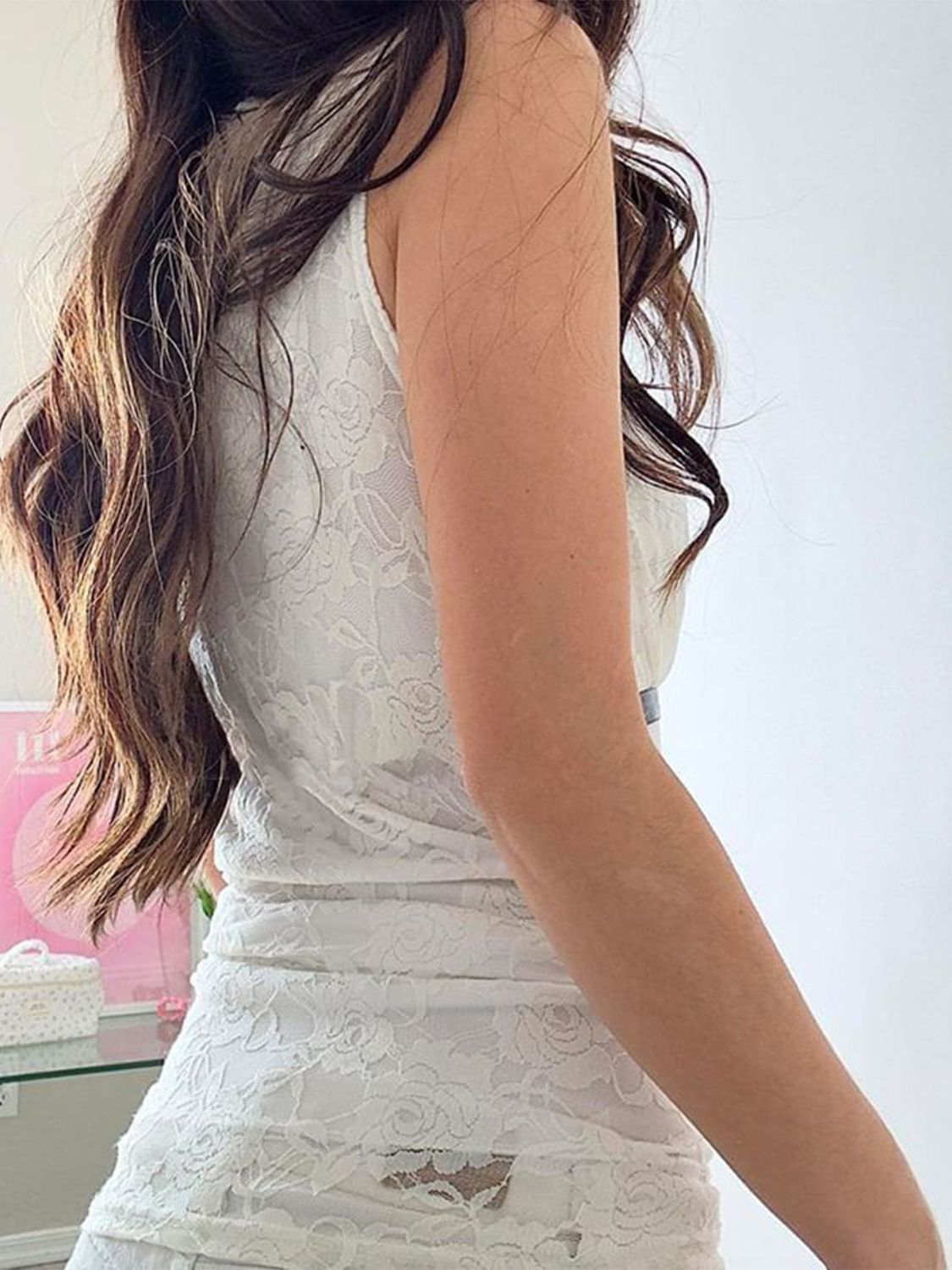 Devine Ribbon Tied Lace Surplice Tank - Classique Collection